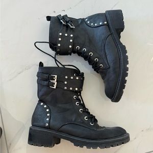 Matisse Arion Black Leather Buckle Strap Mid-Calf Biker Moto Boots